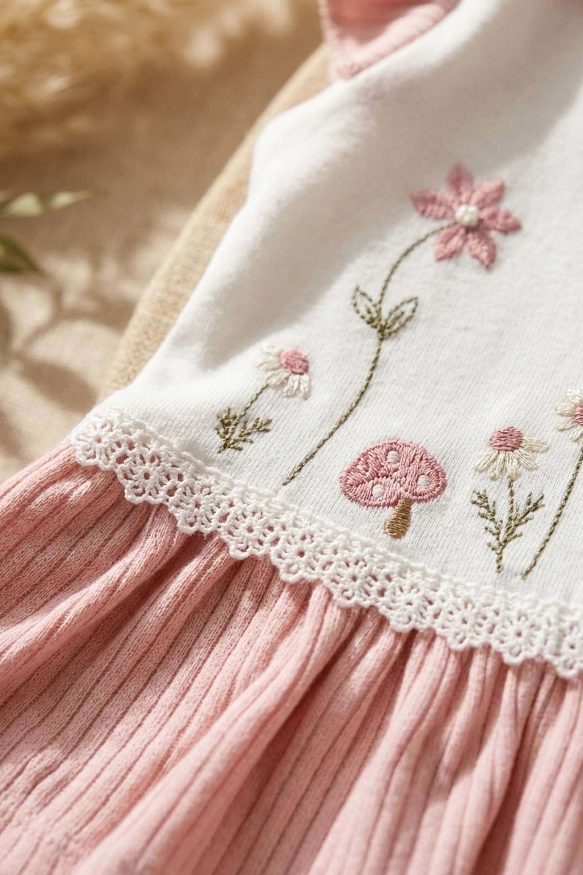 Mia Flora 5li Bebek Hastane Çıkışı - Gülkurusu Çiçek Nakışlı Ribanalı Pamuklu Bebek Seti