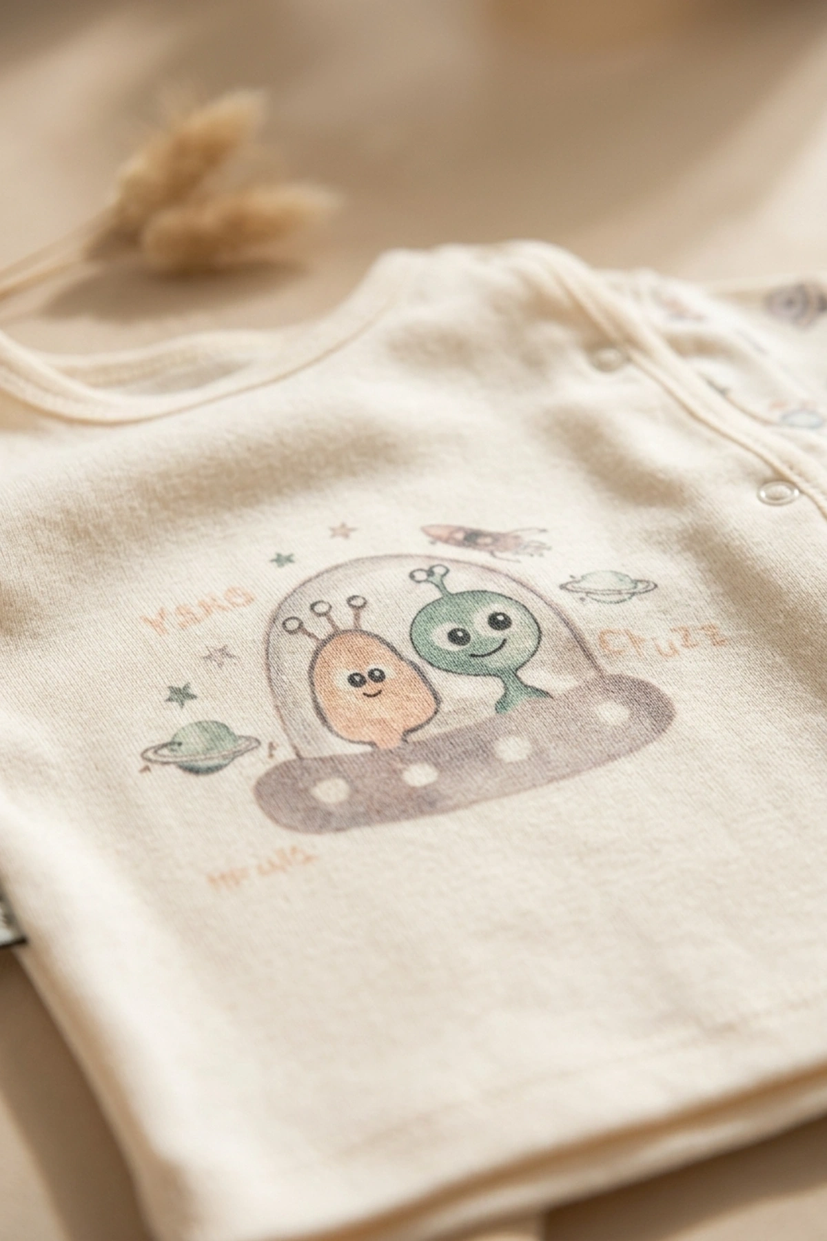 Nova Pamuklu 3’lü Bebek Takımı - 0-3 Ay Mint Yeşili Fitilli Legging, Uzay Temalı Kruvaze Üst Alt ve Bere Seti