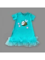 1-2-3 Yaş Arıcık Nakışlı Eteği Fırfırlı Jile Kız Çocuk Elbisesi