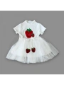1-2-3 Yaş Payetli Çilek Baskılı Çilek Kuşaklı Kız Bebek Elbisesi