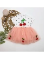 1-2-3 Yaş Payetli Kiraz Nakışlı Kiraz Etekli Kız Bebek Tütü Elbisesi