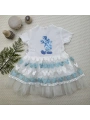 1-2-3 Yaş Payetli  Baskılı Brode Etekli Kız Bebek Elbisesi