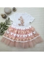 1-2-3 Yaş Payetli  Baskılı Brode Etekli Kız Bebek Elbisesi