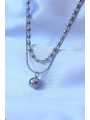 316L Çelik Çift Zincirli Gümüş Renk Topçuk Model Kolye