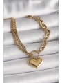 316L Çelik Gold Renk 2Li Zincir Model Kalp Figür Kadın Bileklik