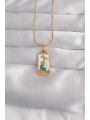 316L Çelik Gold Renk Beyaz Mineli Kız Figür Tarot Kolye