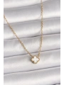 316L Çelik Gold Renk Beyaz Yonca Model Kadın Kolye