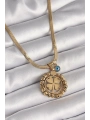 316L Çelik Gold Renk İtalyan Zincir Dorika Yonca Model Nazar Boncuk Detay Kadın Kolye