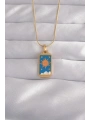 316L Çelik Gold Renk Mavi Mineli Güneş Model Tarot Kolye