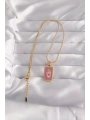 316L Çelik Gold Renk Mor Mineli El Figür Tarot Kolye
