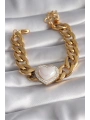 316L Çelik Gold Renk Pembe 3D Kalp Model Zirkon Taşlı Kadın Bileklik
