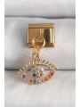 316L Çelik Gold Renk Sallantı Renkli Zirkon Taşlı Göz Model Nomination Charm