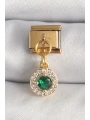 316L Çelik Gold Renk Sallantı Yeşil Zirkon Taşlı Nomination Charm