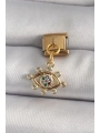 316L Çelik Gold Renk Sallantı Zirkon Taşlı Göz Model Nomination Charm