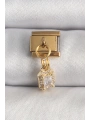 316L Çelik Gold Renk Sallantı Zirkon Taşlı Kare Model Nomination Charm