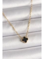 316L Çelik Gold Renk Siyah Yonca Model Kadın Kolye
