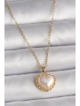 316L Çelik Gold Renk Zincir 3D İnci Kalp Model Kadın Kolye