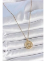 316L Çelik Gold Renk Zincr Mavi Taşlı Lotus Model Kadın Kolye