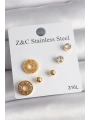 316L Çelik Gold Renk Zirkon Taşı Labirent Model Kadın Küpe Seti