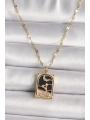 316L Çelik Gold Renk Zirkon Taşlı Ay Figürlü Tarot Model Kadın Kolye