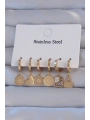 316L Çelik Gold Renk Zirkon Taşlı Çiçek Figürlü Kalp Model Halka Küpe Seti