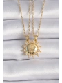 316L Çelik Gold Renk Zirkon Taşlı Güneş Model İşleme Yazı Detay Arkadaş Kolyesi