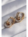 316L Çelik Gold Renk Zirkon Taşlı İç İçe Geçmeli Oval Küpe