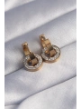 316L Çelik Gold Renk Zirkon Taşlı İç İçe Geçmeli Oval Küpe