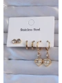 316L Çelik Gold Renk Zirkon Taşlı Kalp Model Halka Küpe Seti