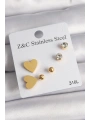 316L Çelik Gold Renk Zirkon Taşlı Kalpli Kadın Küpe Seti