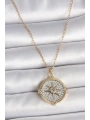 316L Çelik Gold Renk Zirkon Taşlı Pusula Model Kadın Kolye