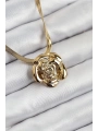 316L Çelik Gül Figürlü İtalyan Zincir Model Gold Renk Kadın Kolye