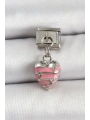 316L Çelik Gümüş Renk Pembe Kalp Model Nomination Charm