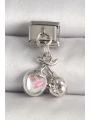 316L Çelik Gümüş Renk Pembe Mineli Kalp Zirkon Taş Detay Nomination Charm