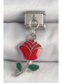 316L Çelik Gümüş Renk Sallantı Kırmızı Gül Model Nomination Charm