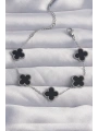 316L Çelik Gümüş Renk Siyah Mineli Yonca Bileklik