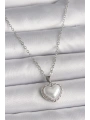 316L Çelik Gümüş Renk Zincir 3D İnci Kalp Model Kadın Kolye