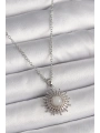 316L Çelik Gümüş Renk Zincir Beyaz Mineli Güneş Model Kadın Kolye