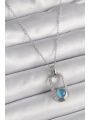 316L Çelik Gümüş Renk Zincir Mavi Kedi Göz Model Kadın Kolye