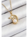 316L Çelik İnci Detaylı Hilal Tavşan Model Gold Renk Kadın Kolye