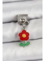 316L Çelik Sallantılı Kırmızı Papatya Model Gümüş Renk Nomination Charm