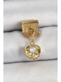 316L Çelik Sallantılı Zirkon Taşlı İstiridye Model Gold Renk Nomination Charm