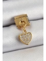 316L Çelik Sallantılı Zirkon Taşlı Kalp Model Gold Renk Nomination Charm