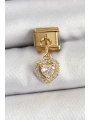 316L Çelik Sallantılı Zirkon Taşlı Kalp Model Gold Renk Nomination Charm