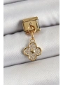 316L Çelik Sallantılı Zirkon Taşlı Yonca Model Gold Renk Nomination Charm