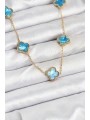 316L Çelik Zincir Gold Buz Mavisi Renk Yonca Kolye