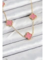 316L Çelik Zincir Gold Pembe Renk Yonca Kadın Kolye