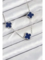 316L Çelik Zincir Gümüş Lacivert Renk Yonca Kadın Kolye