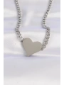 316L Çelik Zincir Gümüş Renk Düz Plaka Kalp Kolye