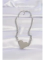 316L Çelik Zincir Gümüş Renk Düz Plaka Kalp Kolye